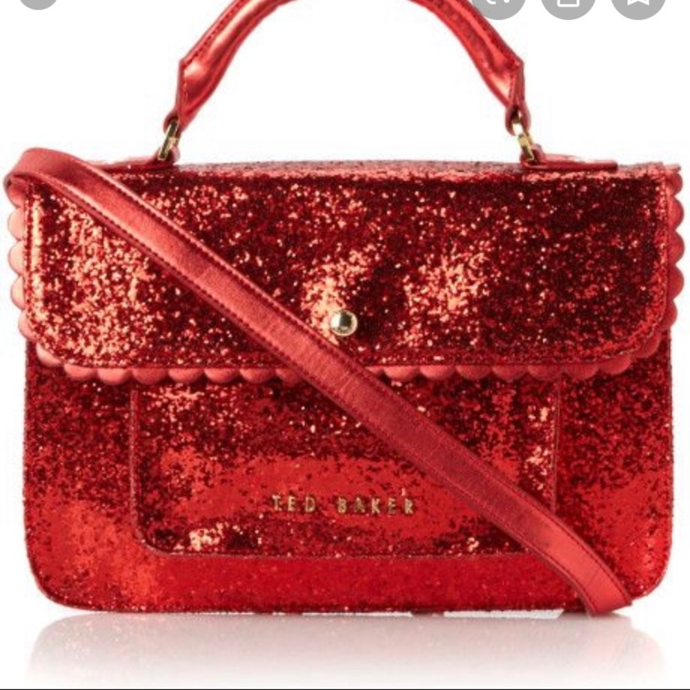 Red Sequined TED BAKER Handbag LOGO GOLD Hardware